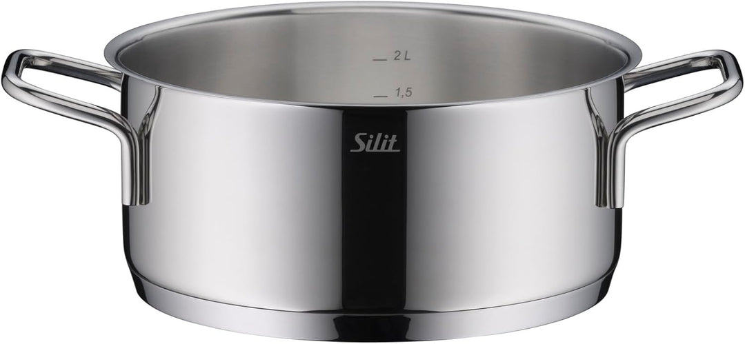 Silit Extra Cook, Bratentopf 20 cm mit Glasdeckel, Innenskalierung, breiter Schüttrand, hochwertiger