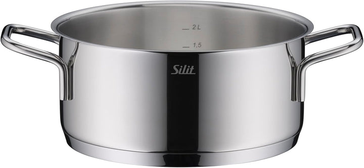 Silit Extra Cook, Bratentopf 20 cm mit Glasdeckel, Innenskalierung, breiter Schüttrand, hochwertiger