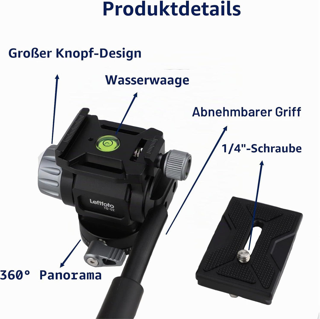 LEFTFOTO Mini-Stativ-Fluidkopf, Schwenkneigkopf mit Panorama-Kugelkopf und Arca Swiss Schnellwechsel