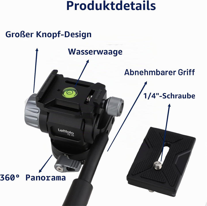 LEFTFOTO Mini-Stativ-Fluidkopf, Schwenkneigkopf mit Panorama-Kugelkopf und Arca Swiss Schnellwechsel