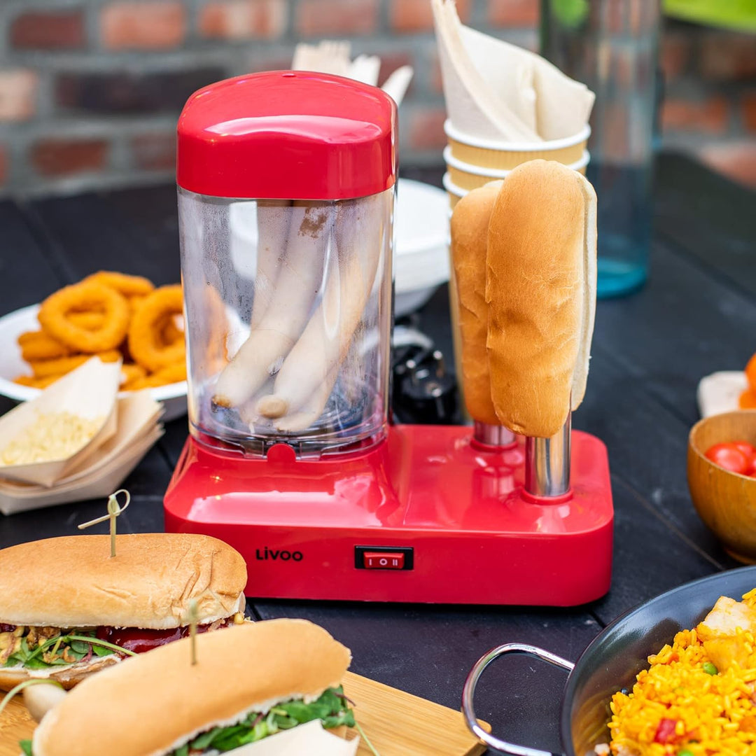 Hot Dog Maker für 6 Würstchen - Hot-Dog Maschine mit abnehmbaren Wärmebehälter - Würstchenwärmer mit