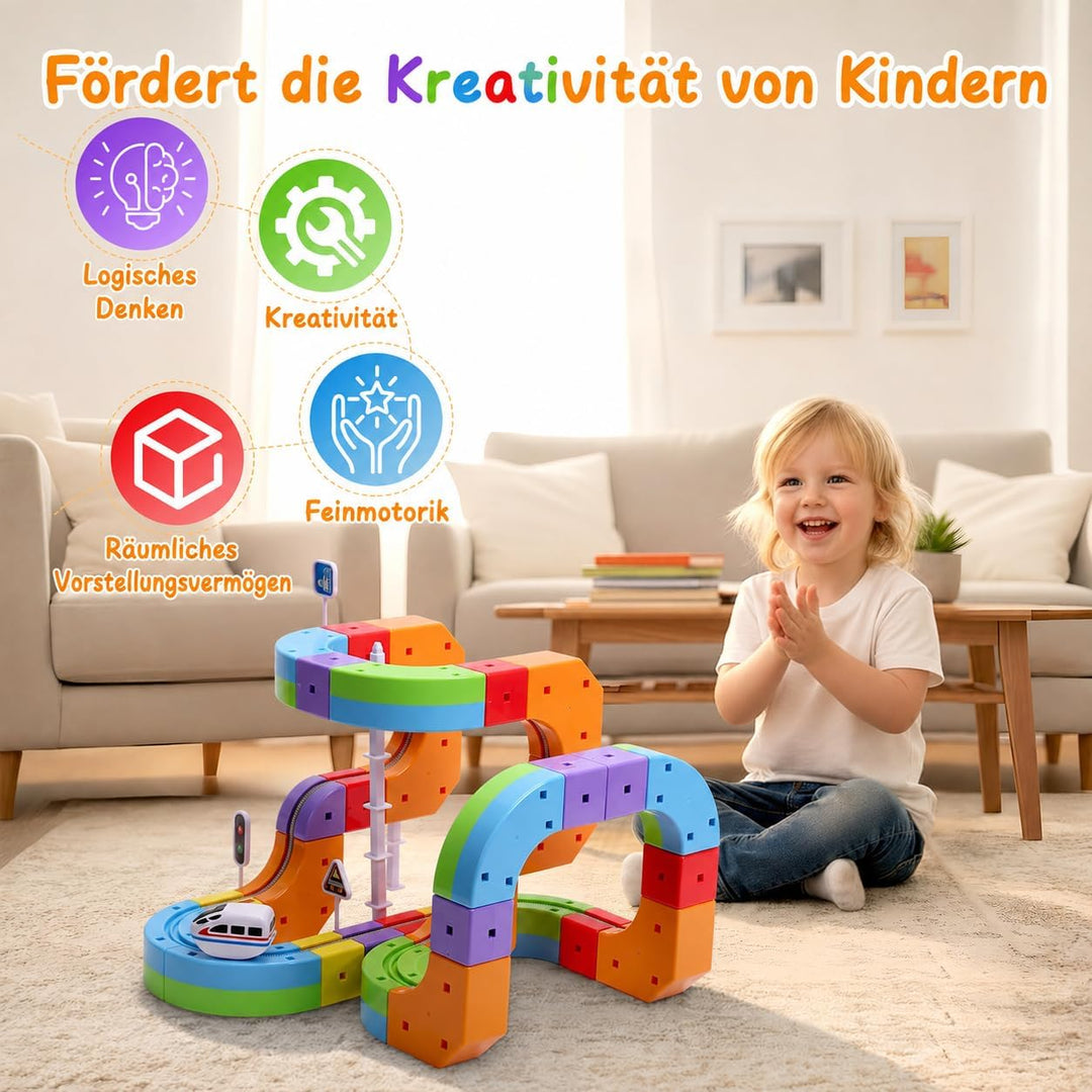 Umikk Clickrail Electric Train Set Flexible Race Track, Magic Rail Block, Magic Rail Block mit Schwe