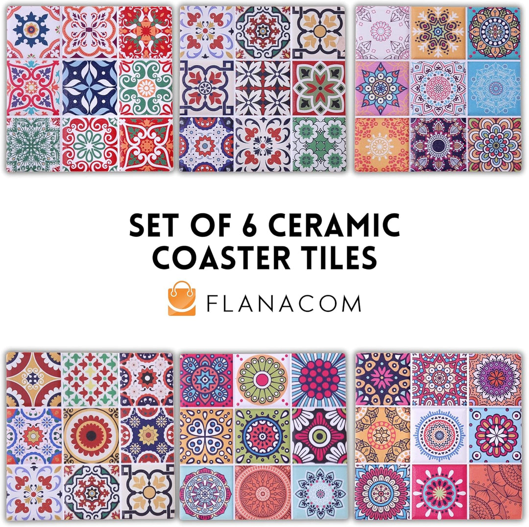 Flanacom Boho Design Untersetzer 6er Set – Dekorative Keramik Untersetzer für Glas, Tassen, Vasen, K