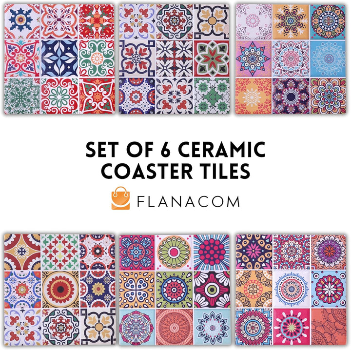 Flanacom Boho Design Untersetzer 6er Set – Dekorative Keramik Untersetzer für Glas, Tassen, Vasen, K