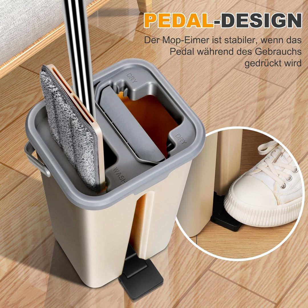 Masthome Wischmopp Set mit Eimer,2 in 1 Putzeimer mit Wischmop, Bodenwischer Set mit 3 Mikrofaser Wi
