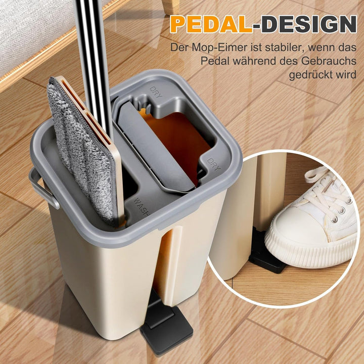 Masthome Wischmopp Set mit Eimer,2 in 1 Putzeimer mit Wischmop, Bodenwischer Set mit 3 Mikrofaser Wi