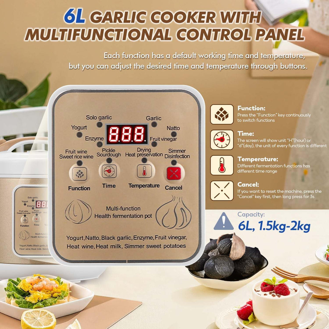 Moongiantgo 6l Schwarzer Knoblauchfermenter, Automatische Steuerung Knoblauchtopf Natto, Joghurt, Ki