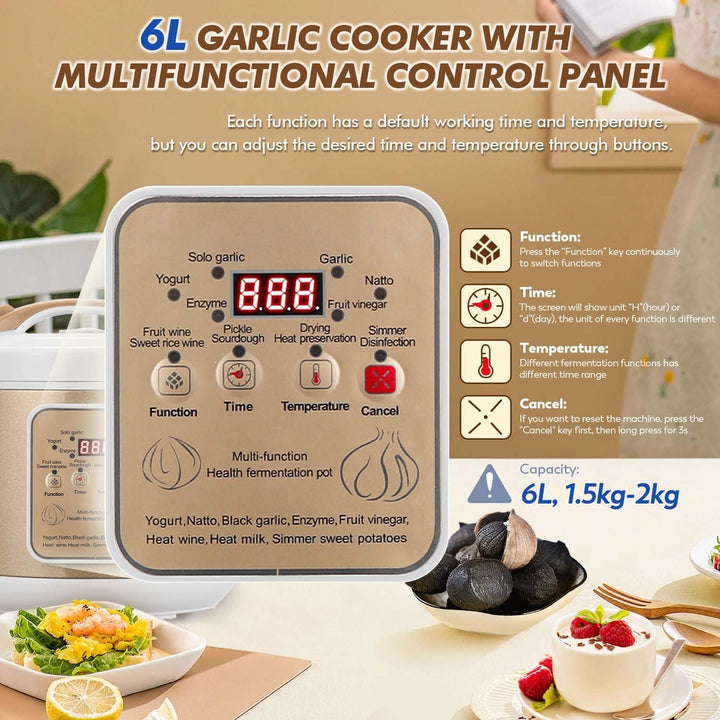 Moongiantgo 6l Schwarzer Knoblauchfermenter, Automatische Steuerung Knoblauchtopf Natto, Joghurt, Ki
