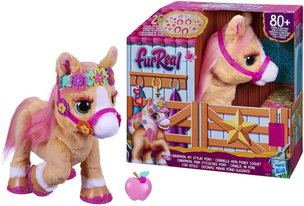 FurReal Hasbro Cinnamon, Mein stylisches Pony, 80+ Geräusche, Reaktionen, 26 Accessoires, elektronis