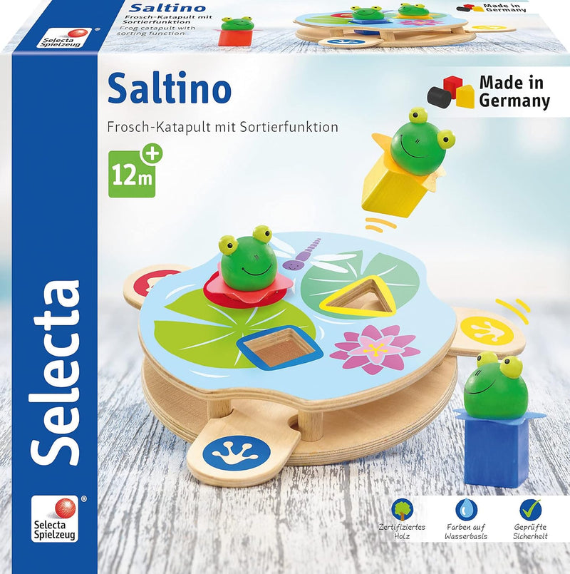 Selecta 62072 Saltino, Frosch-Katapult, Motorikspielzeug aus Holz Single, Single