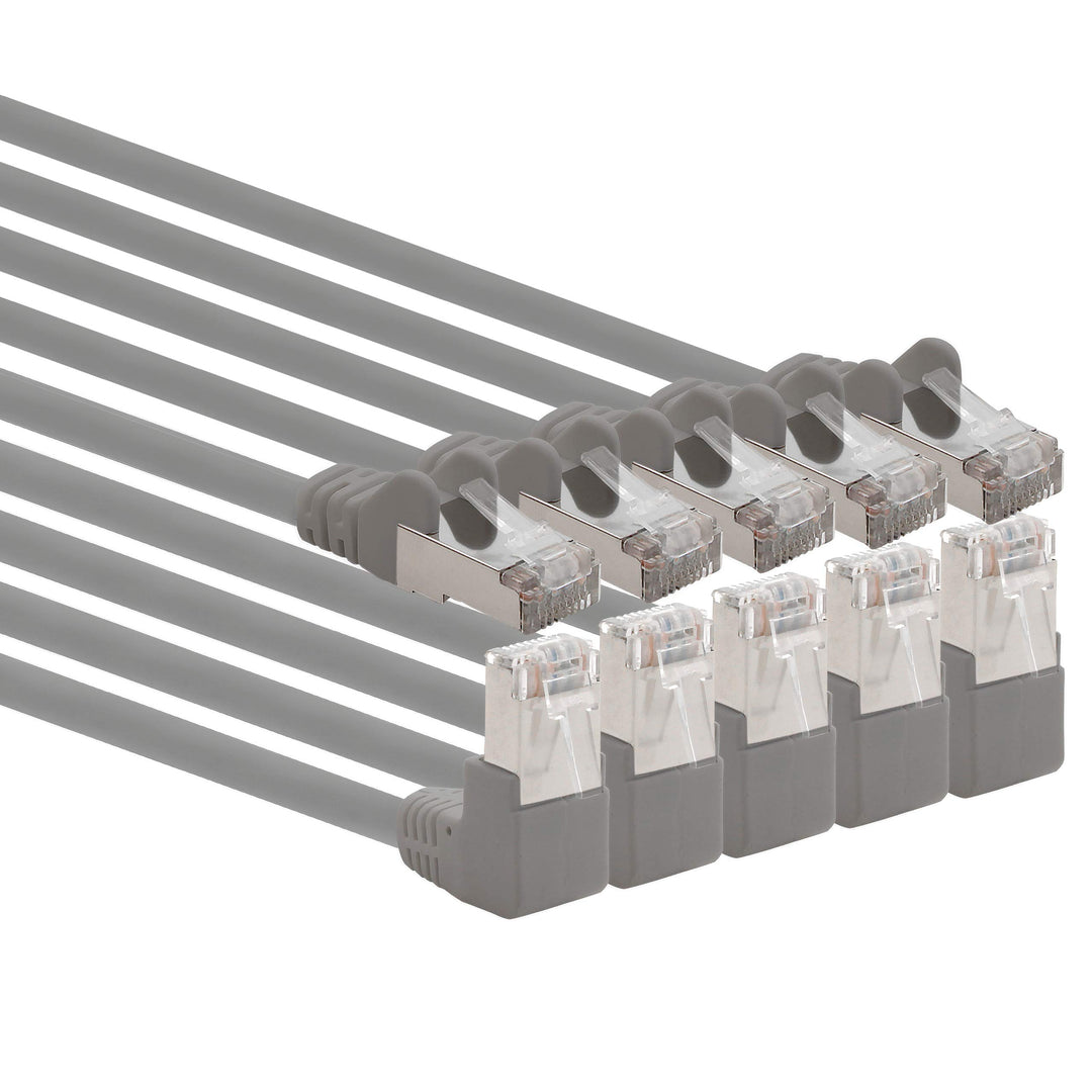 1aTTack.de 366262 Cat.6 Netzwerkkabel Winkel 90 Grad 10m - grau - 5 Stück - Cat6 Patchkabel (SFTP PI