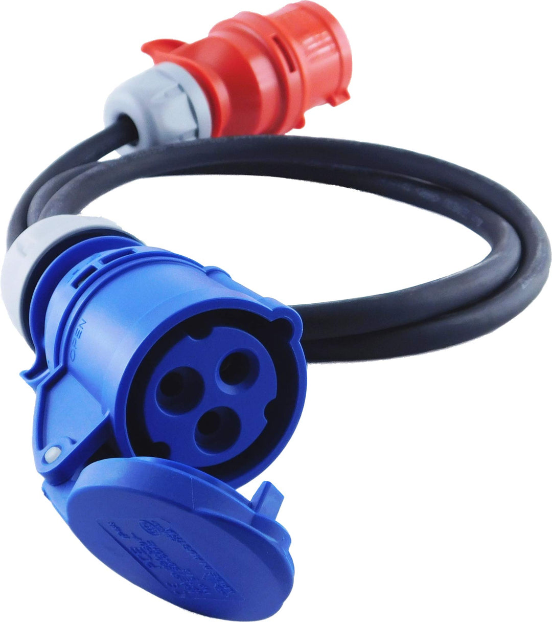 NWP Adapter CEE Kupplung 230V 16A auf CEE Stecker 400V 16A - 1,5m Anschlusskabel 3x2,5mm² Gummischla