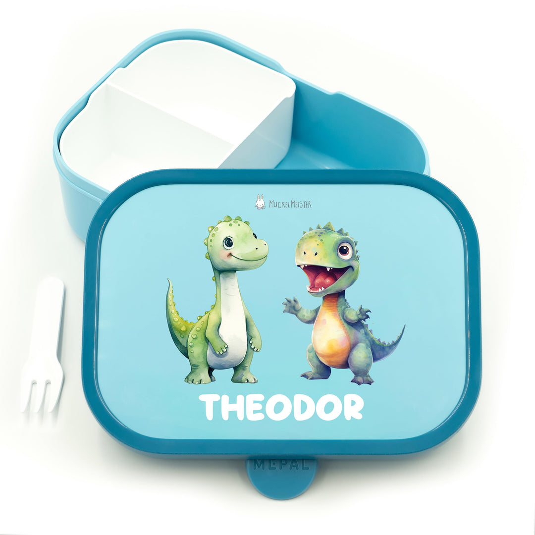 Geschenkfreude personalisierte Bento Box Kinder für Mepal - Dinosaurier Blau, Blau
