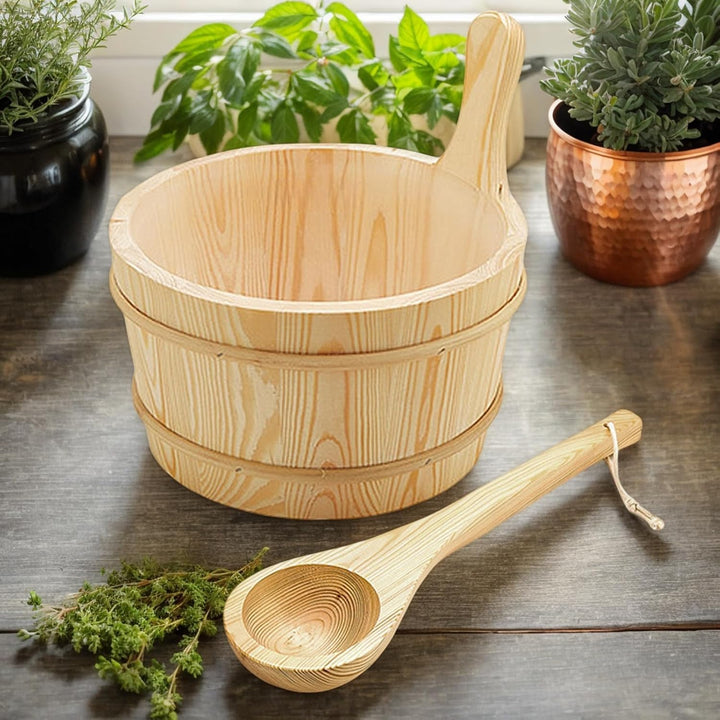 Sauna Eimer Mit Kelle, 4 L Sauna Eimer Holz Set, Saunaeimer Mit Innenauskleidung, Saunakübel Mit PP-