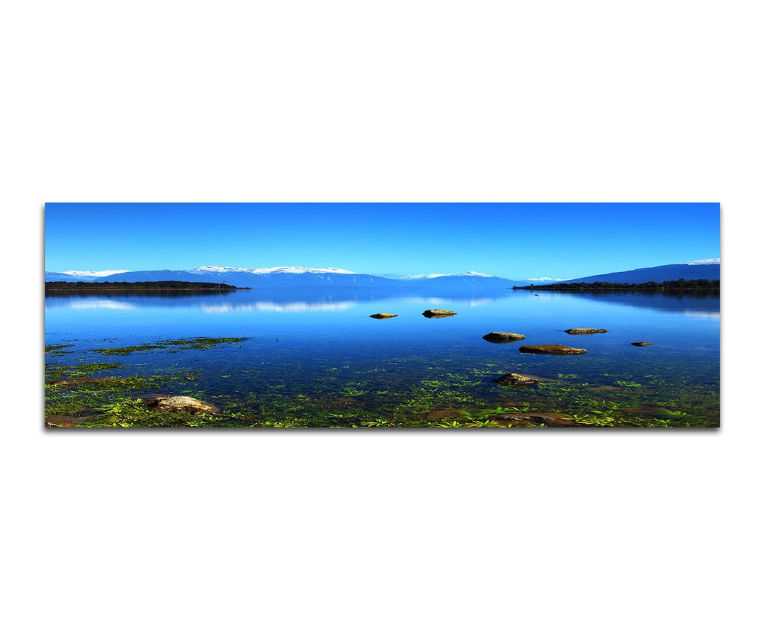 Paul Sinus Art Panoramabild auf Leinwand und Keilrahmen 150x50cm Neuseeland Berge See Spiegelung