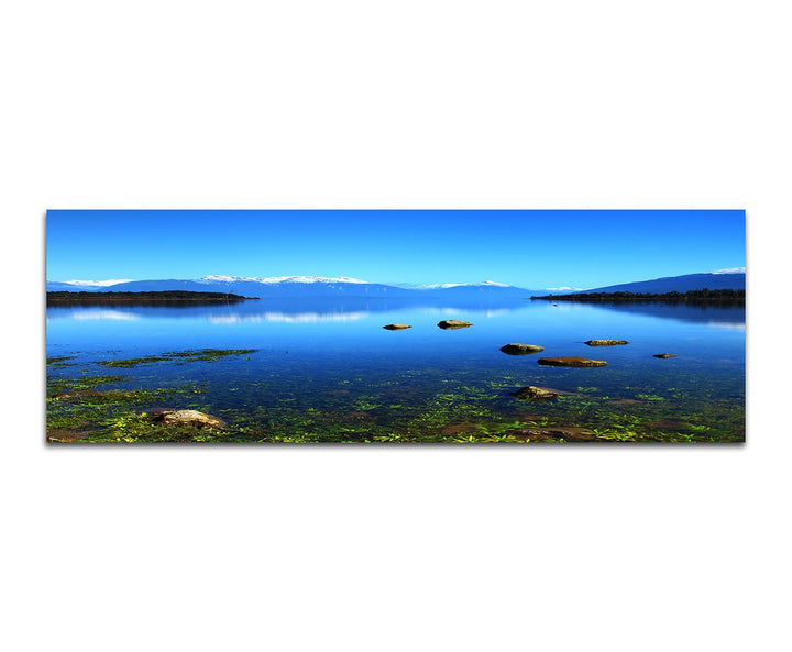 Paul Sinus Art Panoramabild auf Leinwand und Keilrahmen 150x50cm Neuseeland Berge See Spiegelung