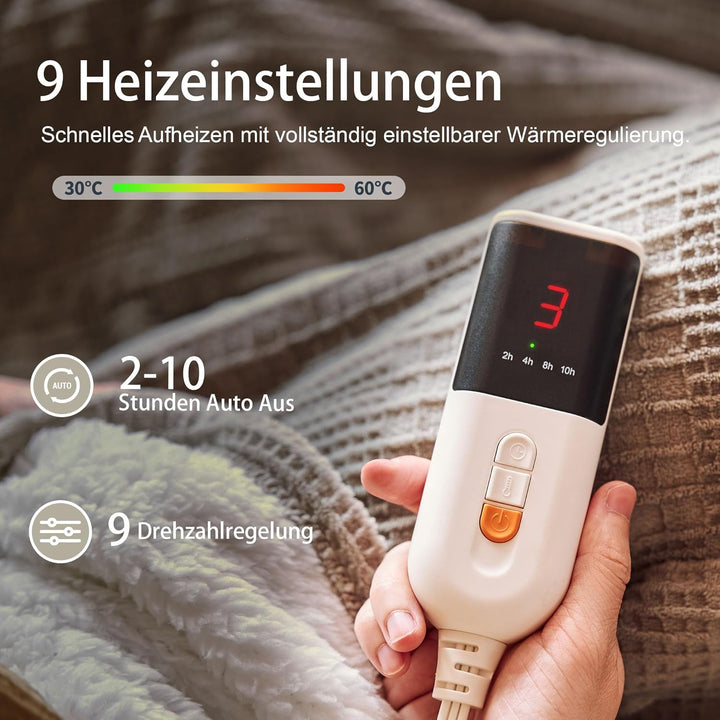 Texciting heizdecke 130X160 cm-Wärmedecke heizdecke mit 9 Heizstufen-10 Stunden Auto Off Überhitzung