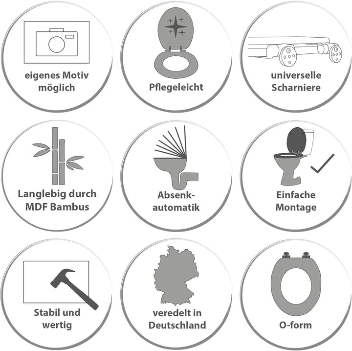 banjado® Hochwertig gravierter Design WC Sitz Bambus Absenkautomatik Kompass/Toilettendeckel mit Abs