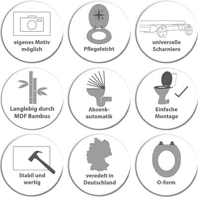 banjado® Design WC Sitz Bambus Absenkautomatik mit Motiv Rosetten/Toilettendeckel mit Absenkautomati