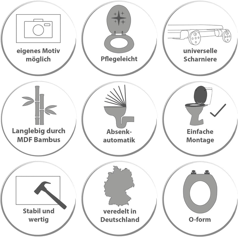 banjado® Design WC Sitz Bambus Absenkautomatik mit Motiv Rosetten/Toilettendeckel mit Absenkautomati