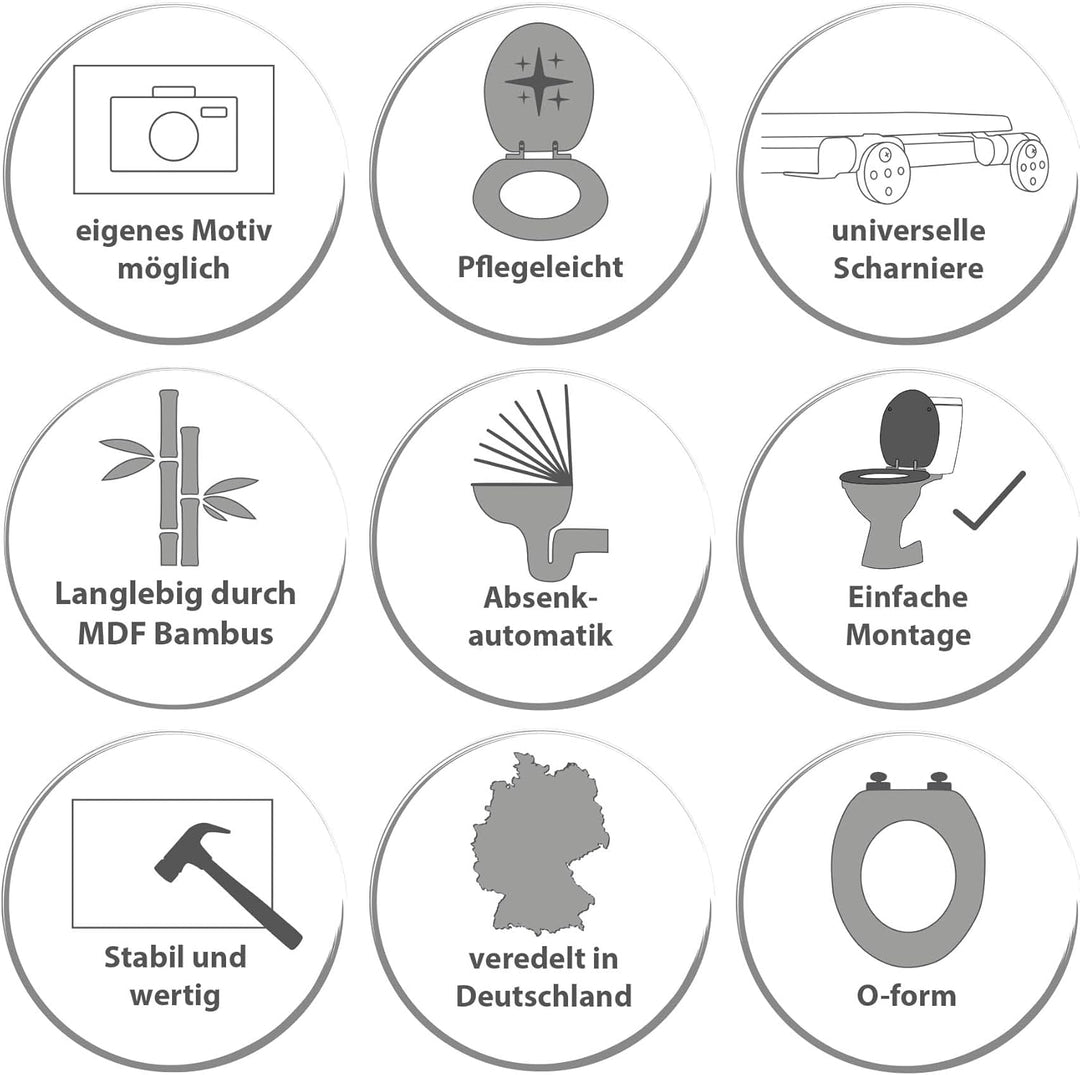 banjado® Hochwertig gravierter Design WC Sitz Bambus Absenkautomatik Palmenstrand/Toilettendeckel mi
