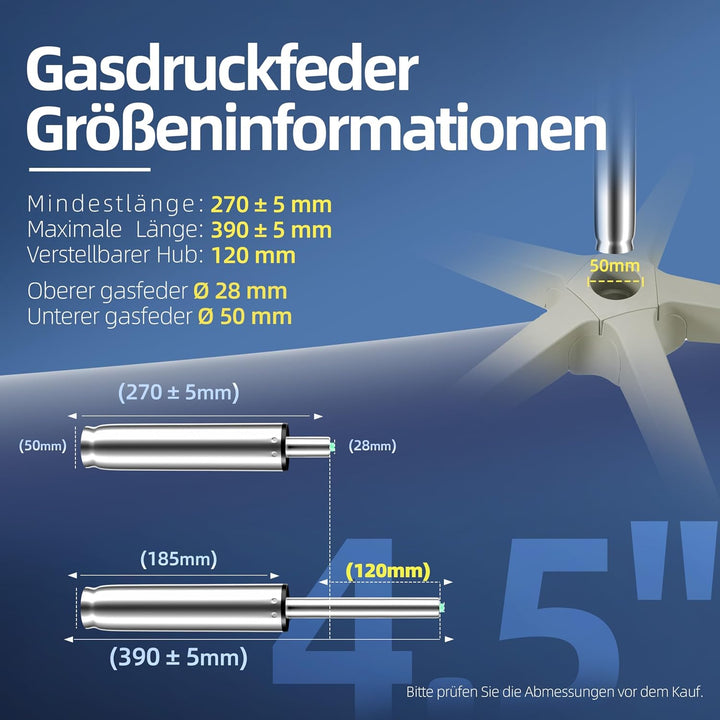 Mastery Mart Gasdruckfeder für Bürostühle, Länge 272mm - 388mm Gasdruckfeder, Gasdruckdämpfer Belast