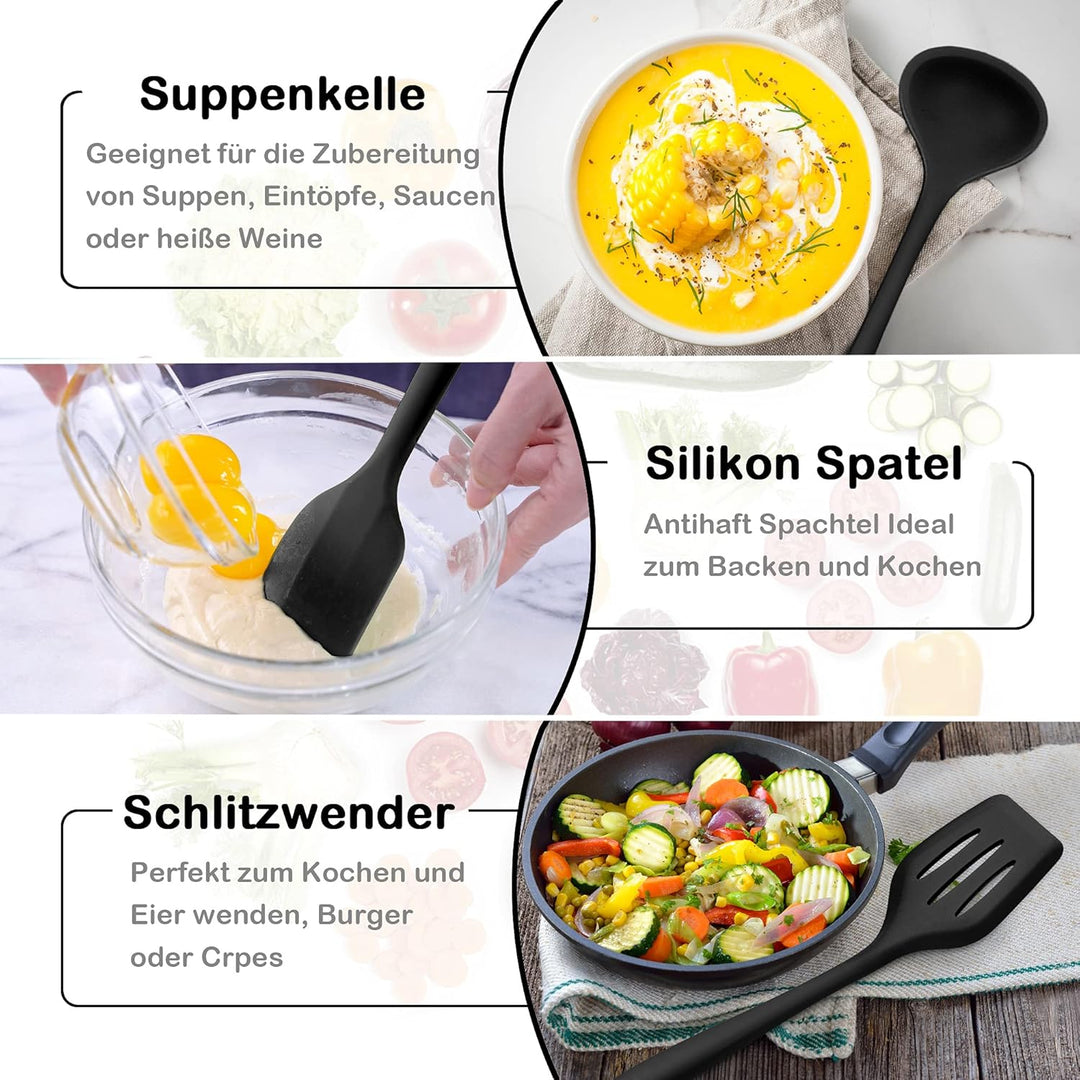 Herogo Küchenhelfer Set, 8-teilig Silikon Kochbesteck Set, Antihaft Hitzebeständig Küchenutensilien