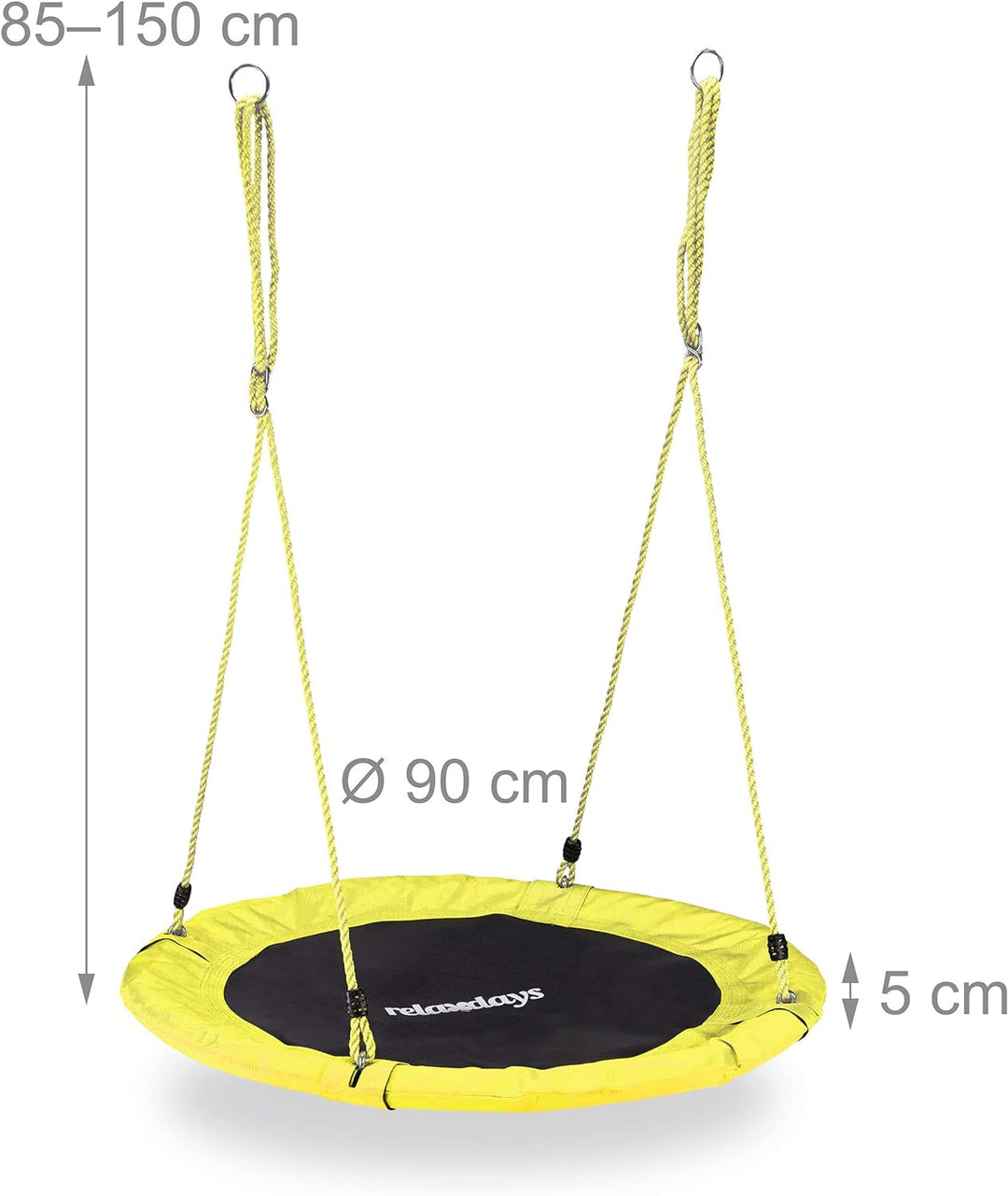 Relaxdays Unisex – Erwachsene, gelb Nestschaukel, rund, für Kinder & Erwachsene, verstellbar, Ø 90 c