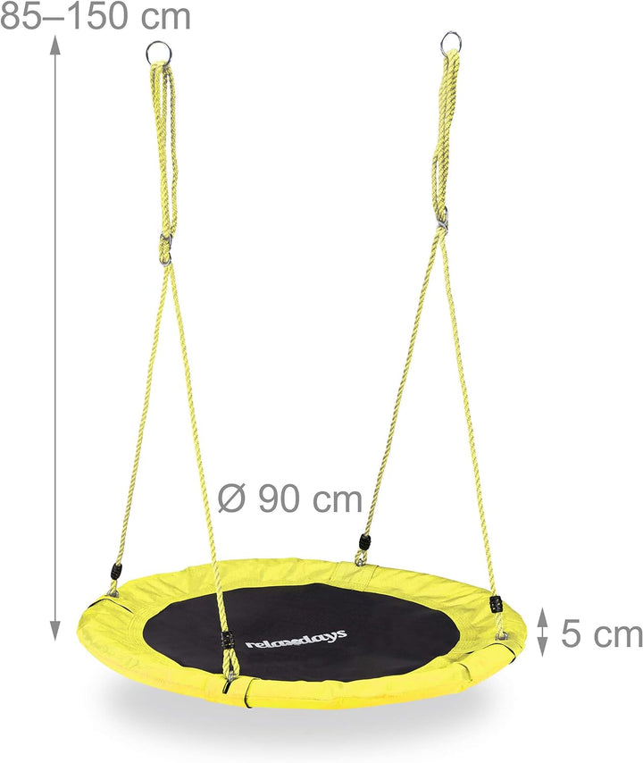Relaxdays Unisex – Erwachsene, gelb Nestschaukel, rund, für Kinder & Erwachsene, verstellbar, Ø 90 c