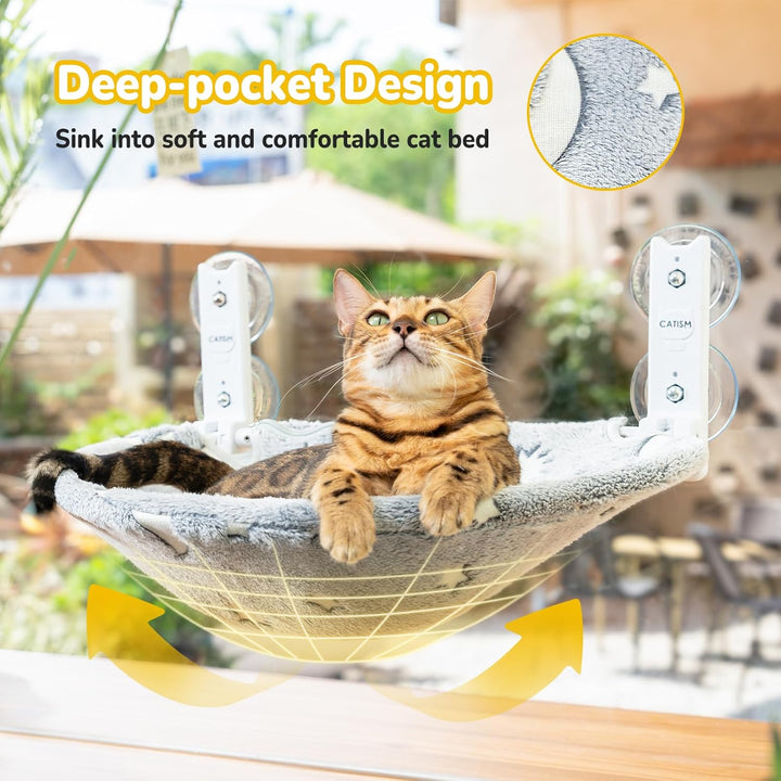 CATISM Faltbare Katzen Hängematte mit Leuchtende Sterne und Mond Bis zu 20kg, Katzen Fensterliege Fe