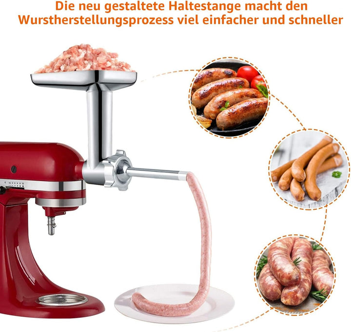 Gdrtwwh Fleischwolf Aufsatz kompatibel mit allen KitchenAid/PHISINIC Küchenmaschine-mit 3 Wurstfüllh