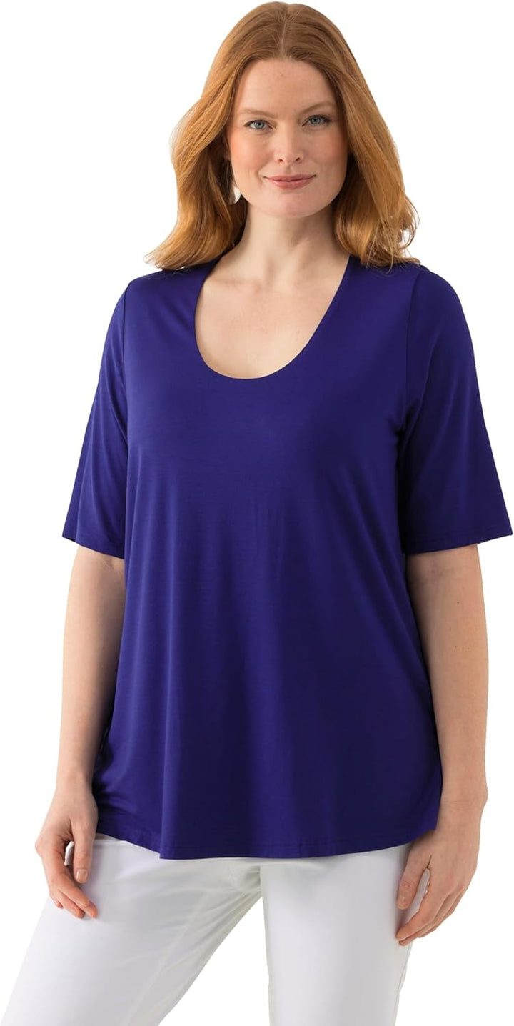 Ulla Popken Damen T-Shirt, vorne doppellagig, V-Ausschnitt, Halbarm 42-44 Lila, 42-44 Lila