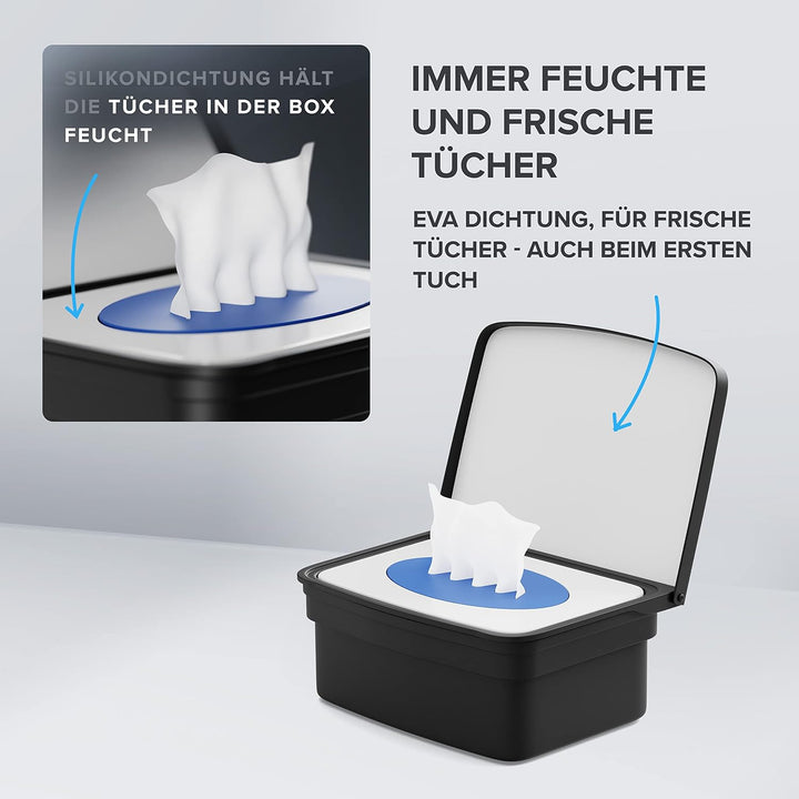 ovimar Feuchttücher Box mit Deckel Malmoya | in edlem schwarz pulverbeschichtetem Edelstahl | ohne B