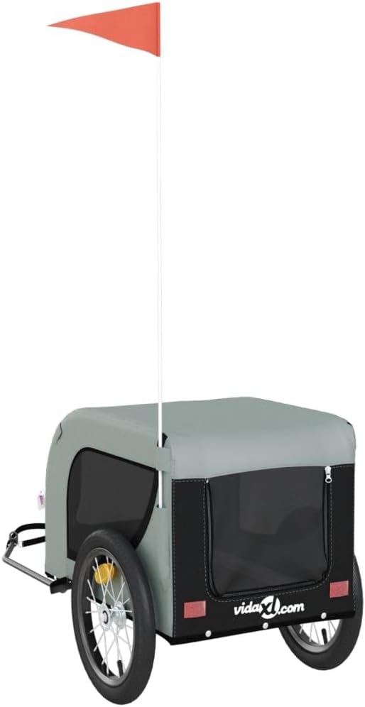 vidaXL Fahrradanhänger Hunde Grün und Schwarz Oxford-Gewebe &amp; Eisen Grau 124 x 65 x 66 cm, Grau 124