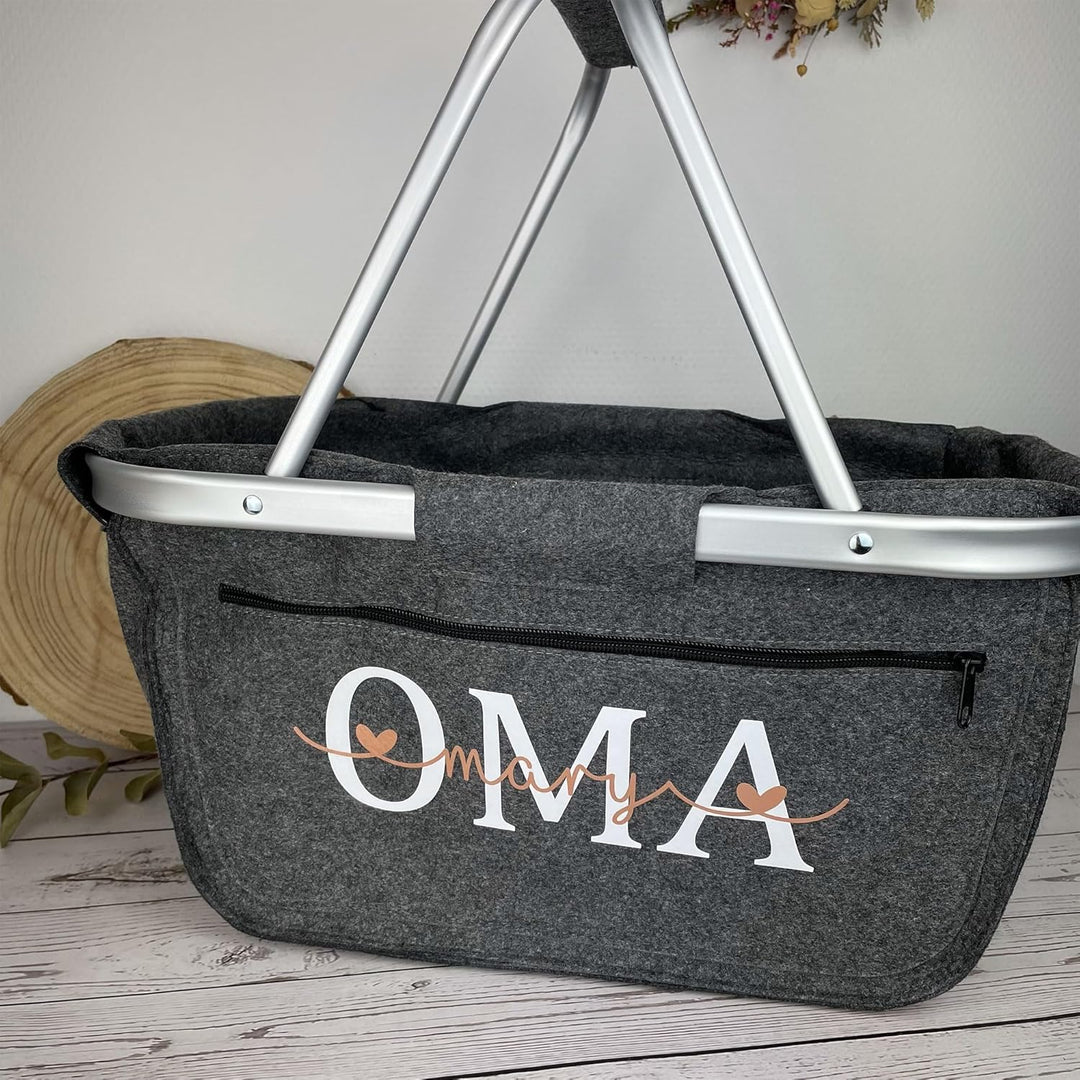 Einkaufskorb personalisiert Geschenk OMA MOM + Namen I Filzkorb Geburtstag Geburt Baby Kindernamen M