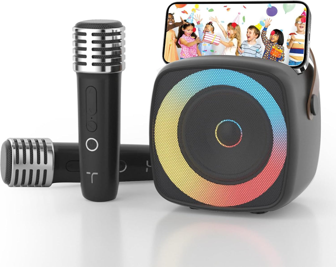 Karaoke Maschine 2 Mikrofone für Jungen Mädchen, tragbare Bluetooth-Lautsprecher mit dynamischen Lic