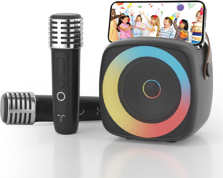 Karaoke Maschine 2 Mikrofone für Jungen Mädchen, tragbare Bluetooth-Lautsprecher mit dynamischen Lic