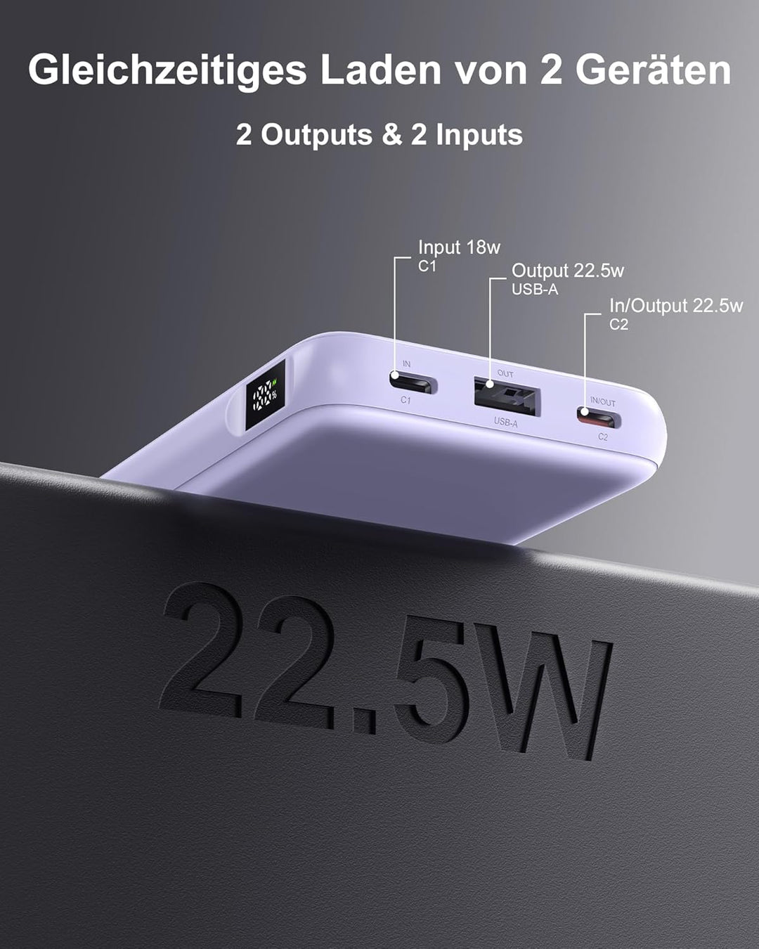 22.5W Power Bank 10000mAh 2 Stück, Akkupack Klein Aber Stark, LED Display kompatibel Externe handyak