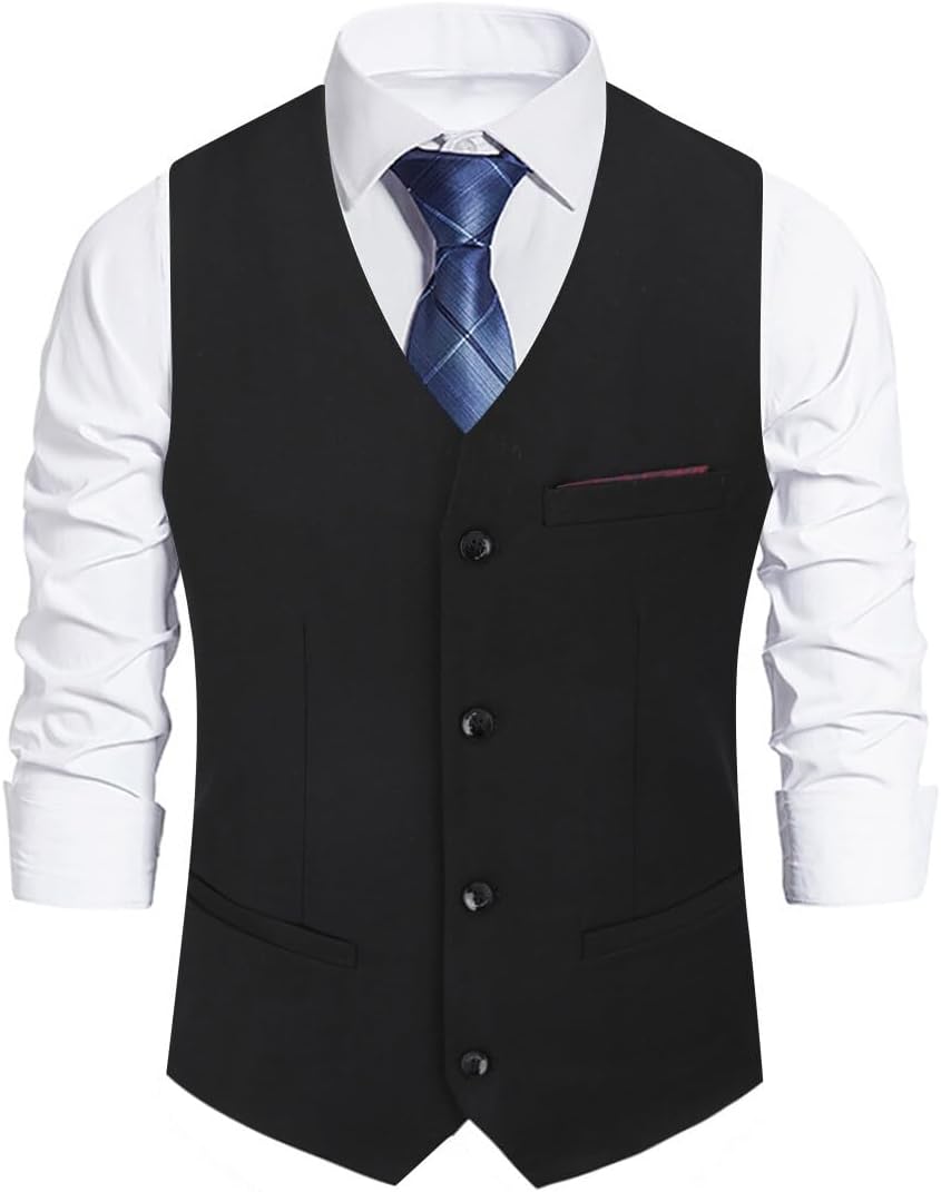 Allthemen Herren Weste Slim fit V Ausschnitt Anzugweste Ärmellose Westen für Business Hochzeit M #92