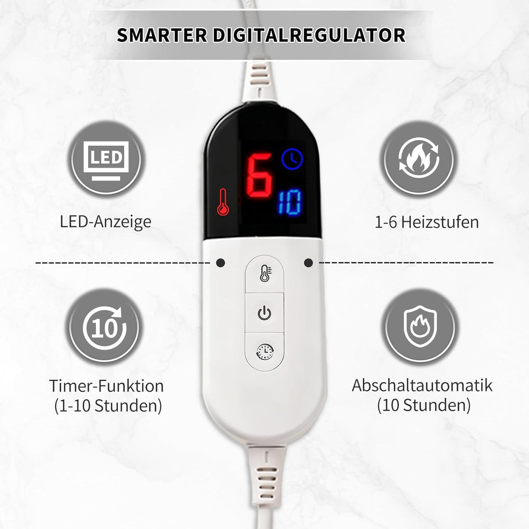 ESTINGO Heizdecke XXL 200x150cm, Elektrische Wärmedecke für Doppelbett, 6 Heizstufen, 10h Timer, Abs