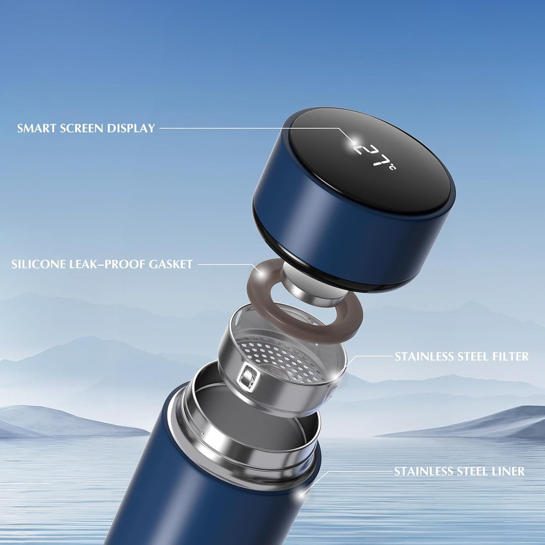 Homealexa 500ml Thermosflasche, Vakuum Isolierbecher Trinkflasche aus 304 Edelstahl, LED-Touchscreen