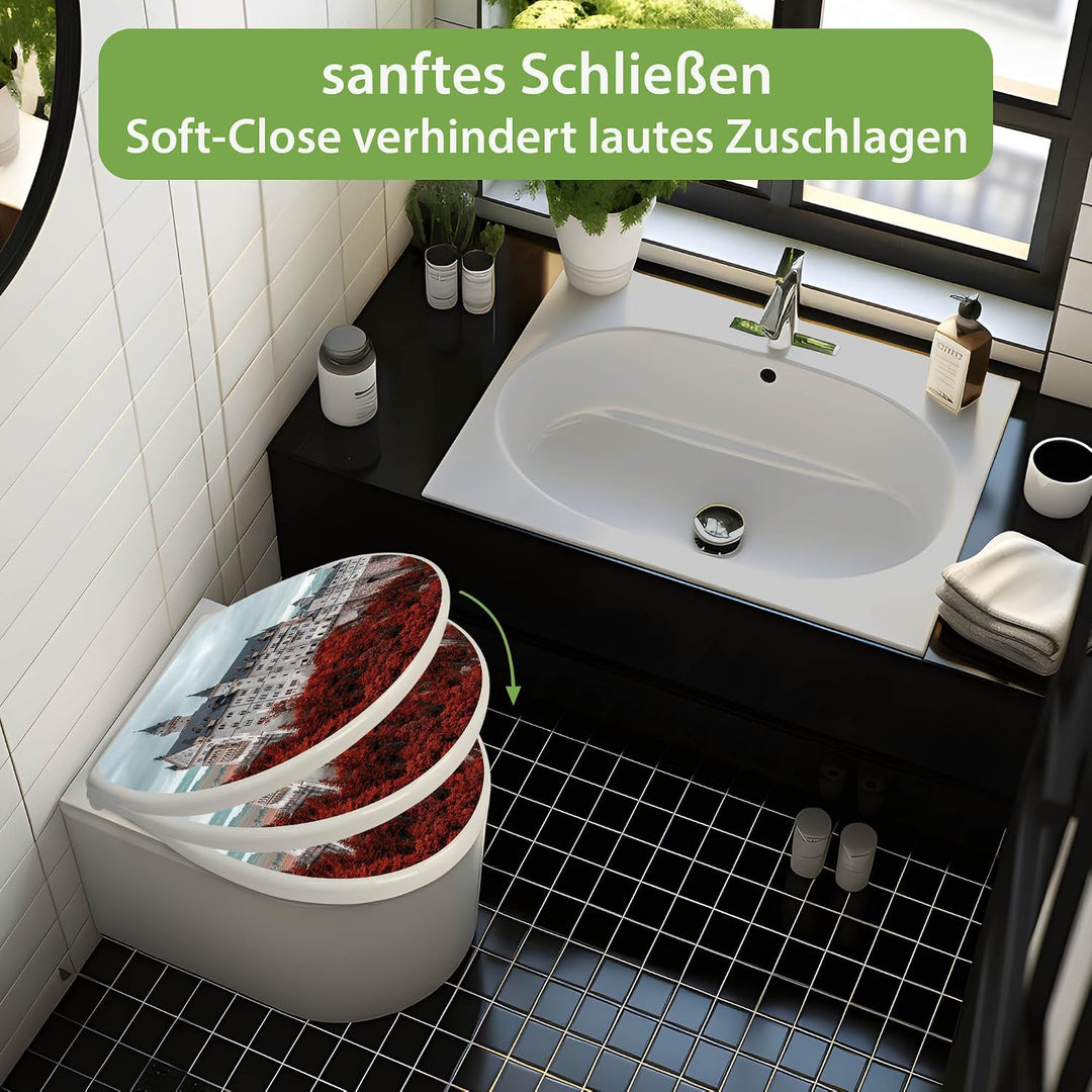 banjado Toilettendeckel mit Absenkautomatik 44,5x37cm - Soft Close Toilettensitz - WC Sitz mit Absen