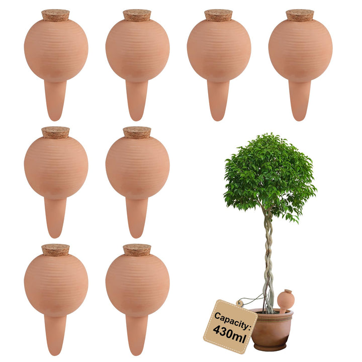 8 × 430ml Tonkegel Bewässerung Kugelförmig mit Deckel Pflanzen Bewässerungskegel Pflanzen Wasserspen