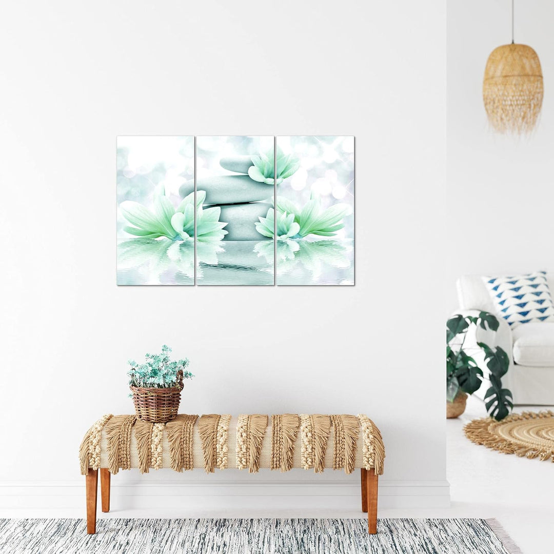 Runa Art Wandbilder Blumen Feng Shui Bild XXL Wohnzimmer Schlafzimmer Grün Wasser Steine 120 x 80 cm