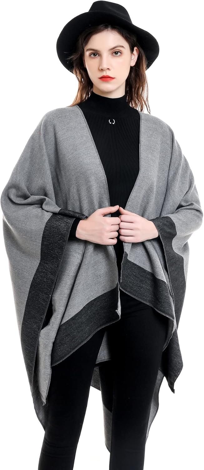 Kuukaas Poncho Damen Winter Warm Cape Schal Damen Open Front Strick Poncho Winter Damen 130 * 160 CM