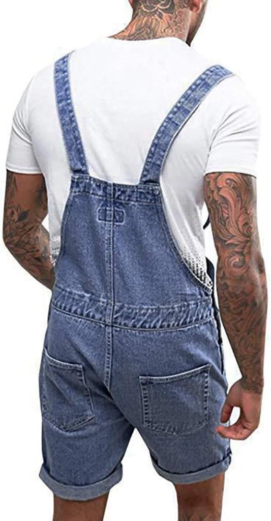 Herren Jeans Latzhose Kurze Streetwear Strap Overall Jumpsuit Regular Fit Jeanshose Washed Denim Kur
