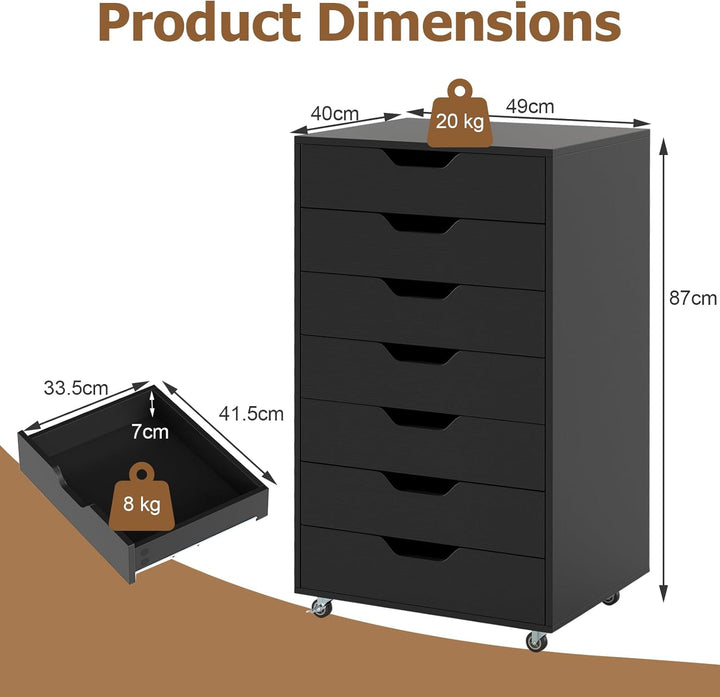 KOMFOTTEU Rollcontainer mit Schubladen, mobiler Aktenschrank Schubladenschrank mit Räder, Bürowagen