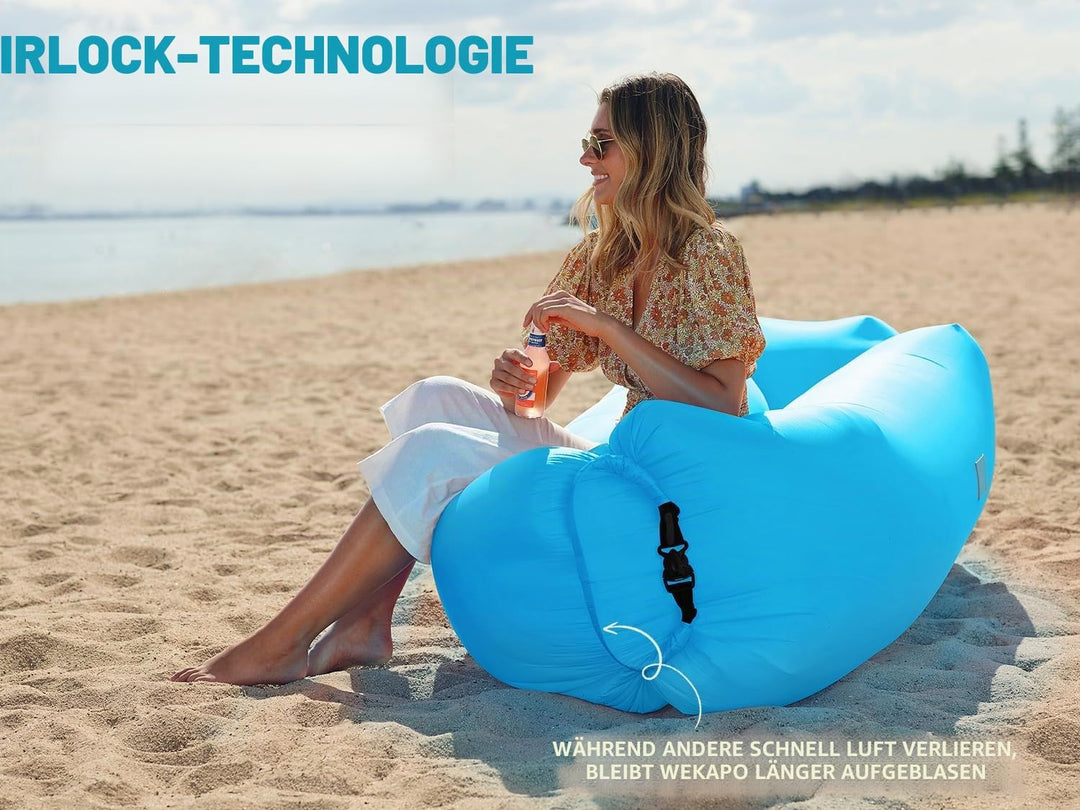 Wekapo Aufblasbarer Lounger mit Tragebeutel, Sicherungsstock und Pflaschenöffner für Reisen, Camping