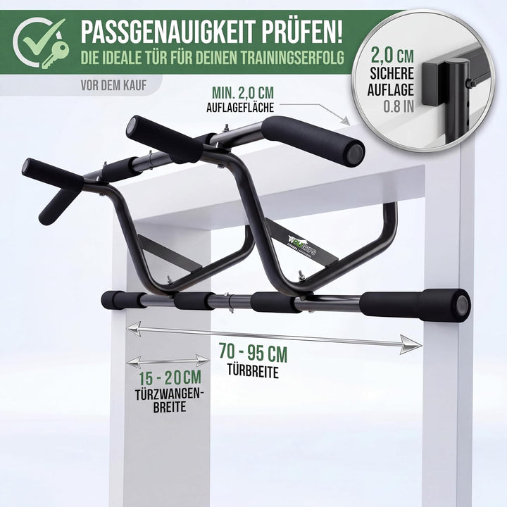 Klimmzugstange für Türrahmen zum Einhängen ohne Schrauben, Pull Up Bar mit Rutschfesten Griffen, Pro