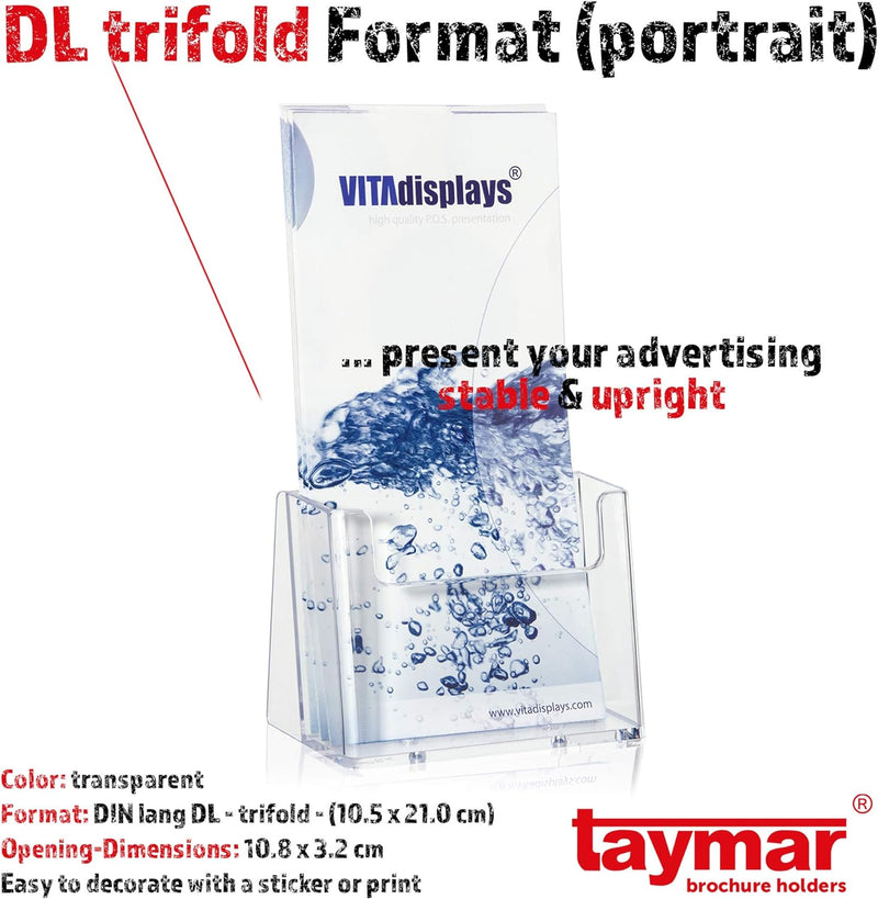 taymar C110 40 Stück Flyerständer, Prospekthalter, Prospektständer, DIN Lang (DL) transparent , 40 S